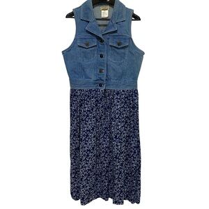 RACHEL’S KIDS Dress Size 12 Blue Denim Vest Attached floral Skirt Casual